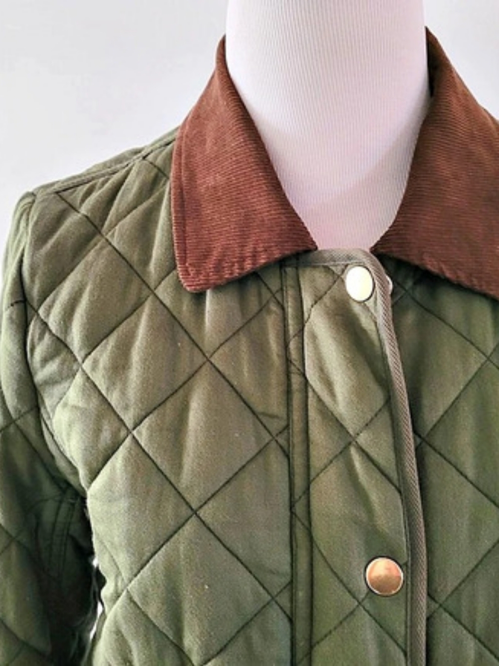 J.Crew Heritage Quilted Barn Jacket with Corduroy Collar Green & Brown XS - Picture 4 of 14